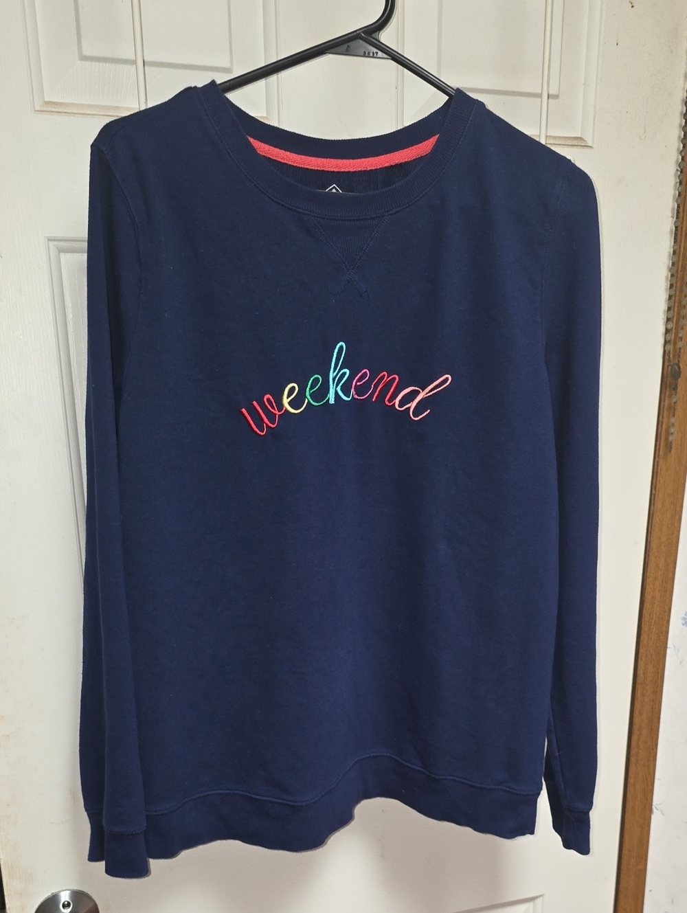 St. John's Bay Navy 'weekend' Embroidered Sweatshirt